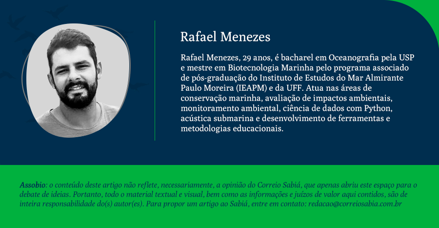 Footer de Rafael Menezes, oceanógrafo, mestre em Biotecnologia Marinha